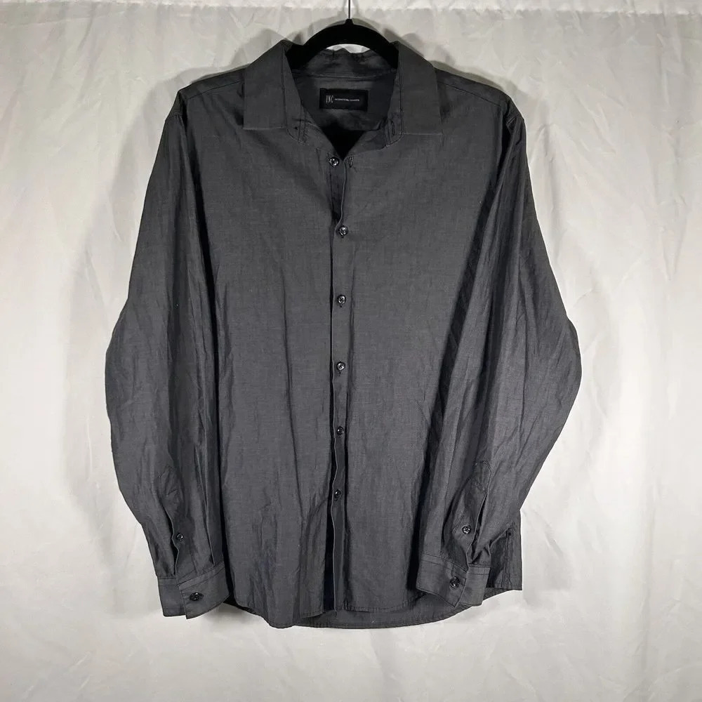 INC Dress Shirt Men's Medium Grey Button Up Long Sleeve 100% Cotton